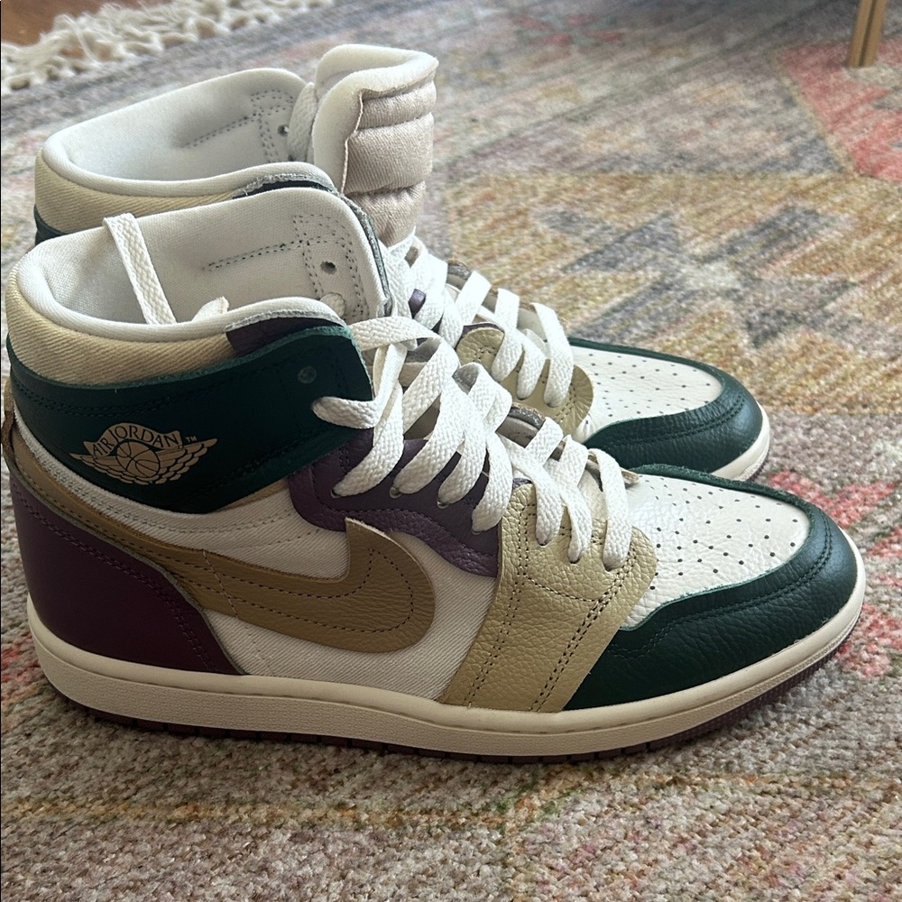New With Box Nike Air Jordan High-Top Sneakers - Green, Purple, Tan